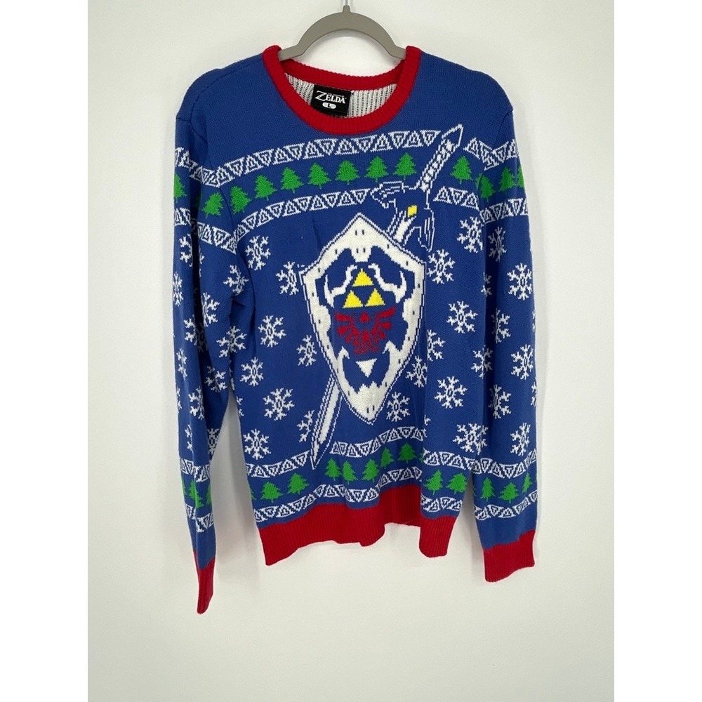 Zelda Geeknet Ugly Christmas Sweater Men L Hylian Shield Triforce Nintendo Gamer